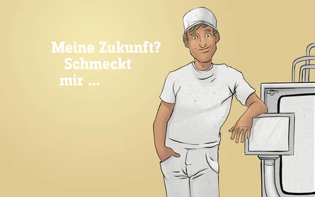 Comic Milchwirt an Maschine